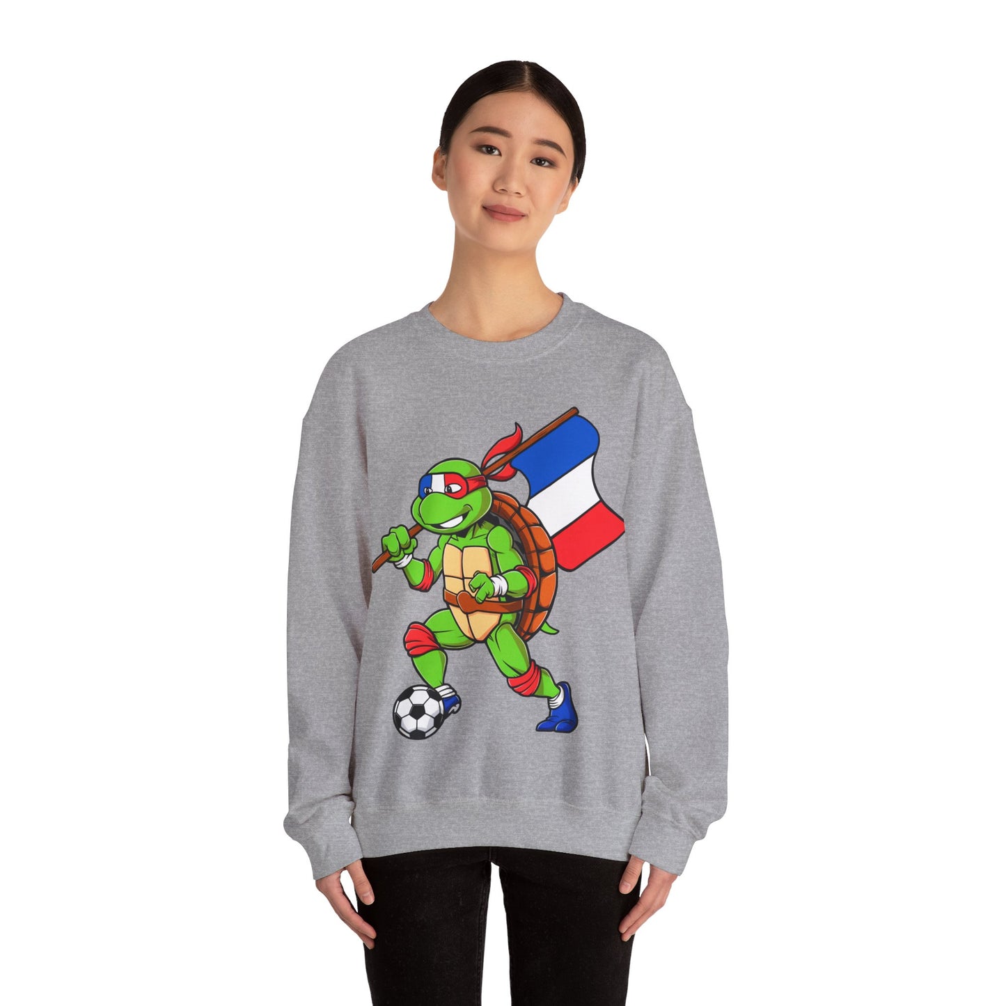 Kylian Mbappe Ninja Turtle Funny Soccer Euro 2024 France Football Unisex Heavy Blend Crewneck Sweatshirt Sweatshirts Football Kylian Mbappe Ninja Turtles Real Madrid Printify