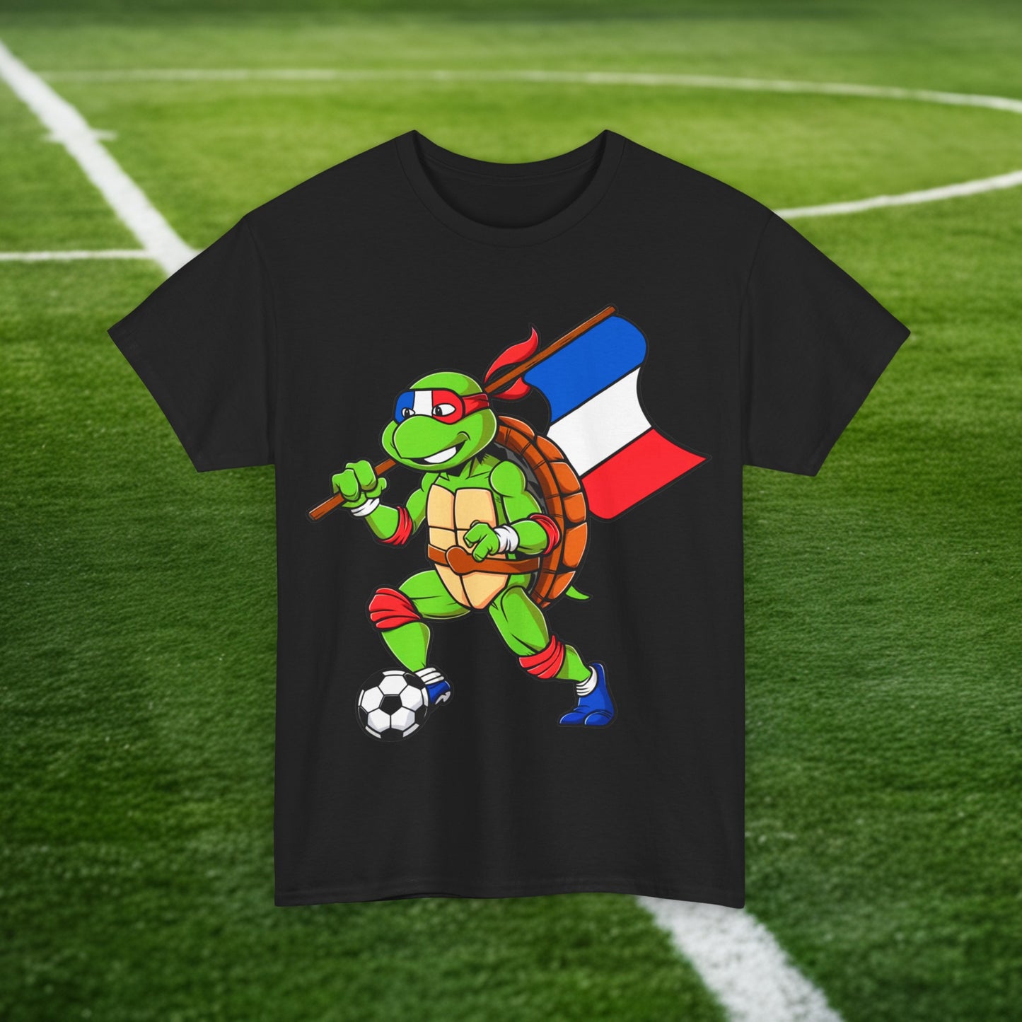 Kylian Mbappe Ninja Turtle Funny Soccer Euro 2024 France Football Unisex Heavy Cotton Tee Black T-shirts Football Kylian Mbappe Ninja Turtles Real Madrid Printify