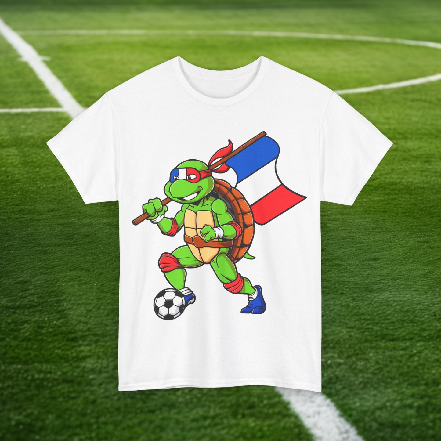 Kylian Mbappe Ninja Turtle Funny Soccer Euro 2024 France Football Unisex Heavy Cotton Tee White T-shirts Football Kylian Mbappe Ninja Turtles Real Madrid Printify