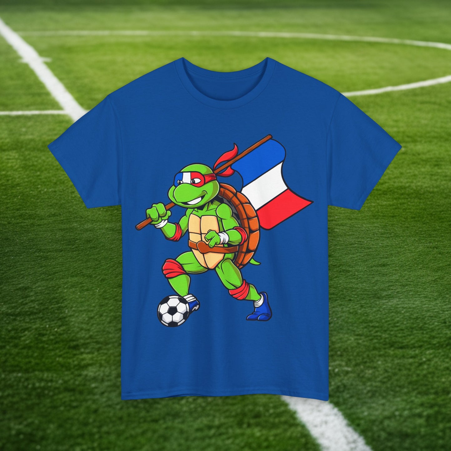 Kylian Mbappe Ninja Turtle Funny Soccer Euro 2024 France Football Unisex Heavy Cotton Tee Royal T-shirts Football Kylian Mbappe Ninja Turtles Real Madrid Printify