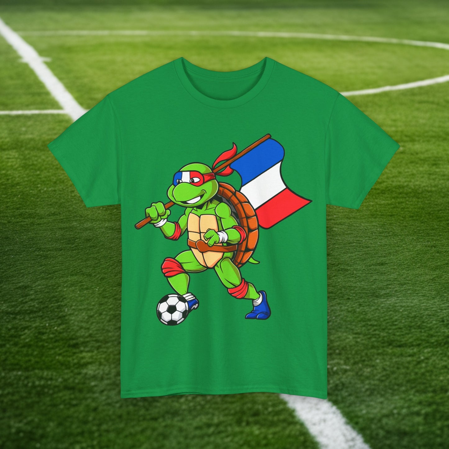 Kylian Mbappe Ninja Turtle Funny Soccer Euro 2024 France Football Unisex Heavy Cotton Tee Irish Green T-shirts Football Kylian Mbappe Ninja Turtles Real Madrid Printify