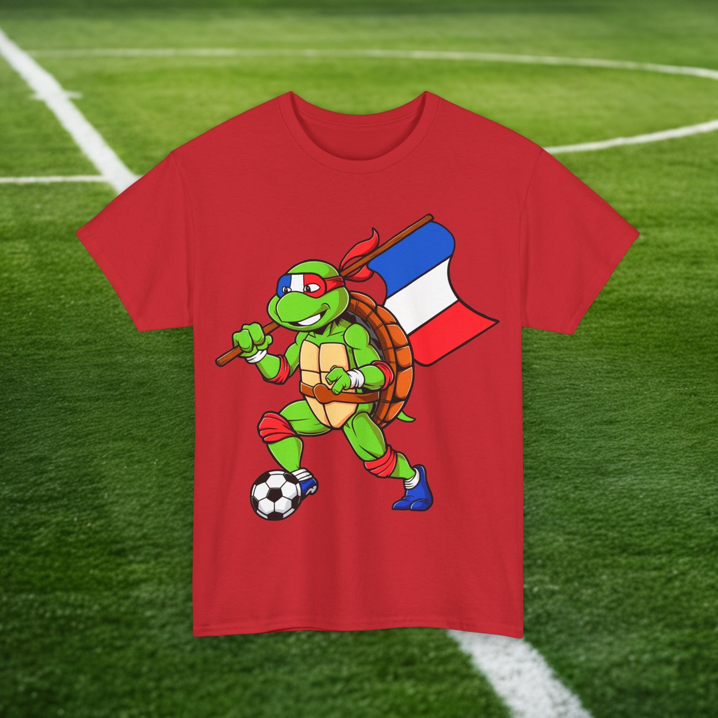 Kylian Mbappe Ninja Turtle Funny Soccer Euro 2024 France Football Unisex Heavy Cotton Tee Red T-shirts Football Kylian Mbappe Ninja Turtles Real Madrid Printify