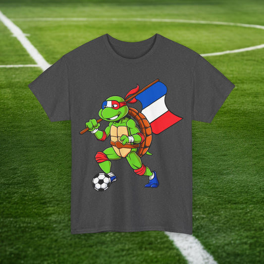 Kylian Mbappe Ninja Turtle Funny Soccer Euro 2024 France Football Unisex Heavy Cotton Tee Dark Heather T-shirts Football Kylian Mbappe Ninja Turtles Real Madrid Printify