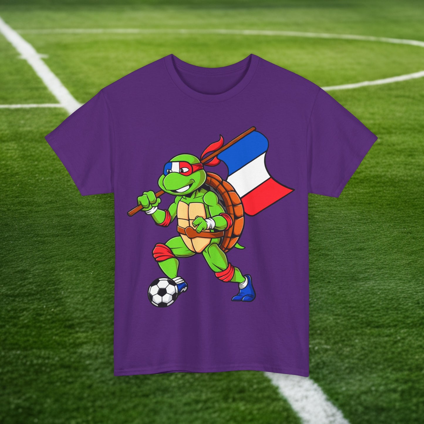 Kylian Mbappe Ninja Turtle Funny Soccer Euro 2024 France Football Unisex Heavy Cotton Tee Purple T-shirts Football Kylian Mbappe Ninja Turtles Real Madrid Printify
