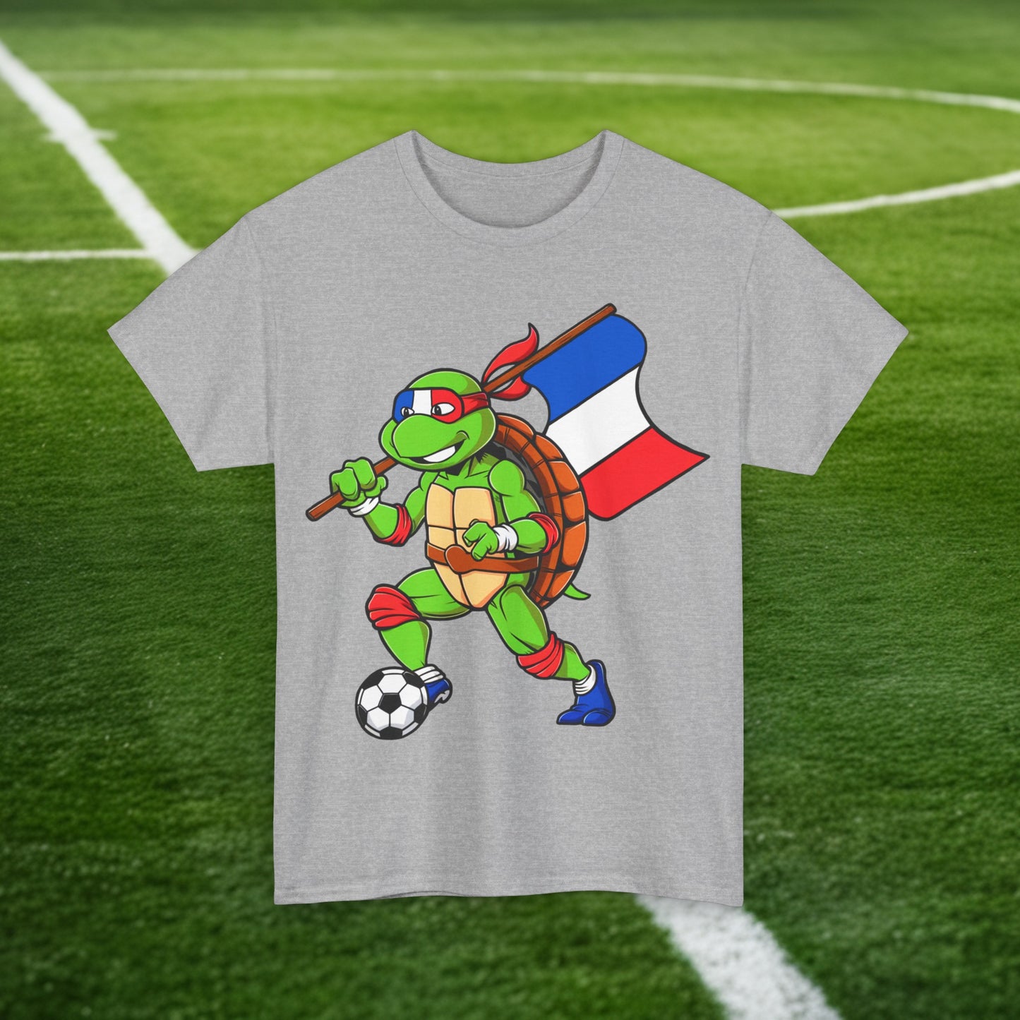 Kylian Mbappe Ninja Turtle Funny Soccer Euro 2024 France Football Unisex Heavy Cotton Tee Sport Grey T-shirts Football Kylian Mbappe Ninja Turtles Real Madrid Printify