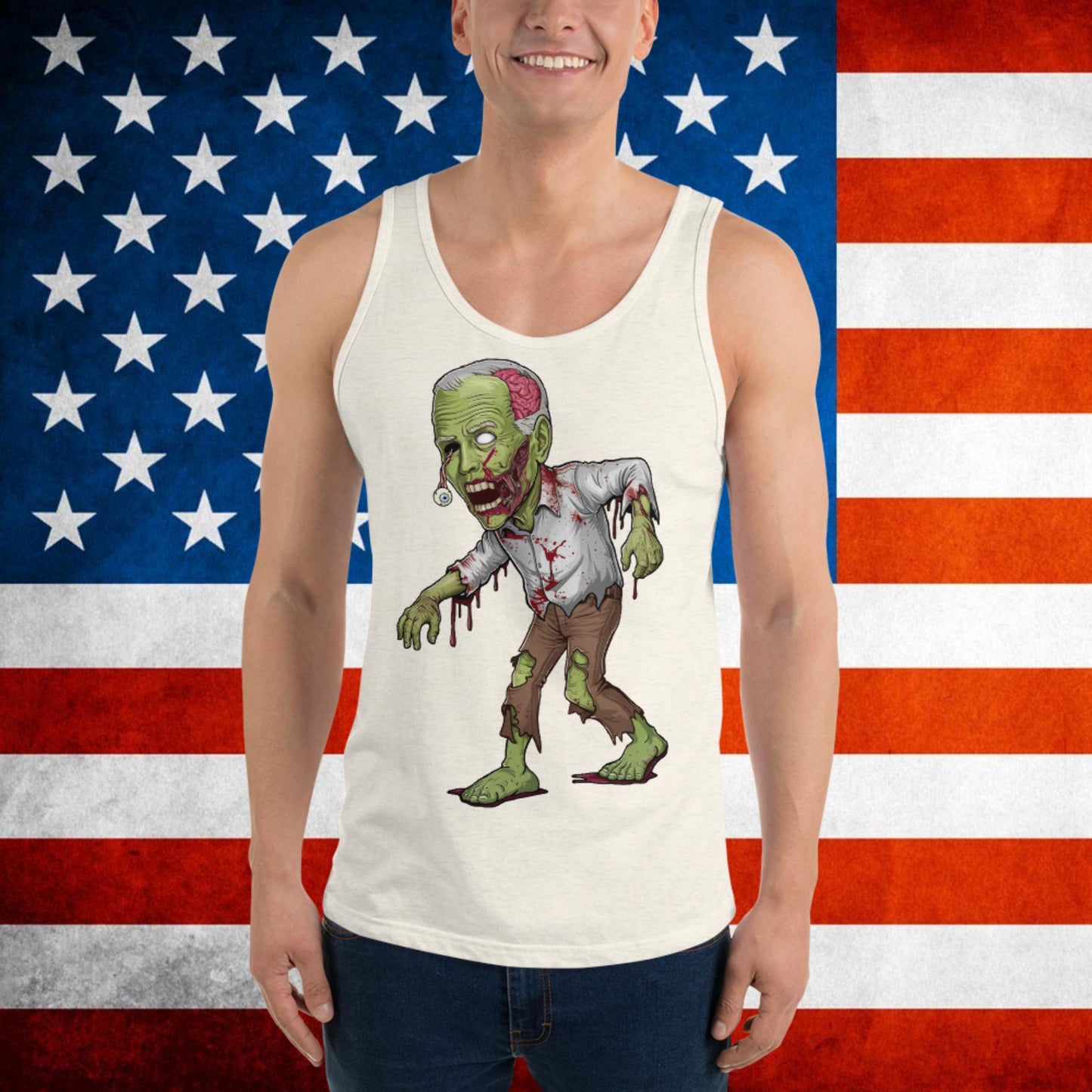 Men's Tank Top Oatmeal Triblend Tank Tops Joe Biden Politics TV Shows Walking Dead Zombie Next Cult Brand