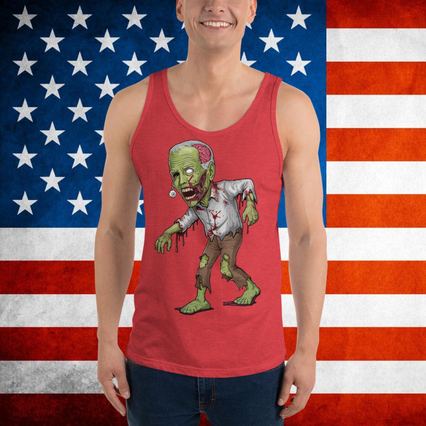 Men's Tank Top Red Triblend Tank Tops Joe Biden Politics TV Shows Walking Dead Zombie Next Cult Brand