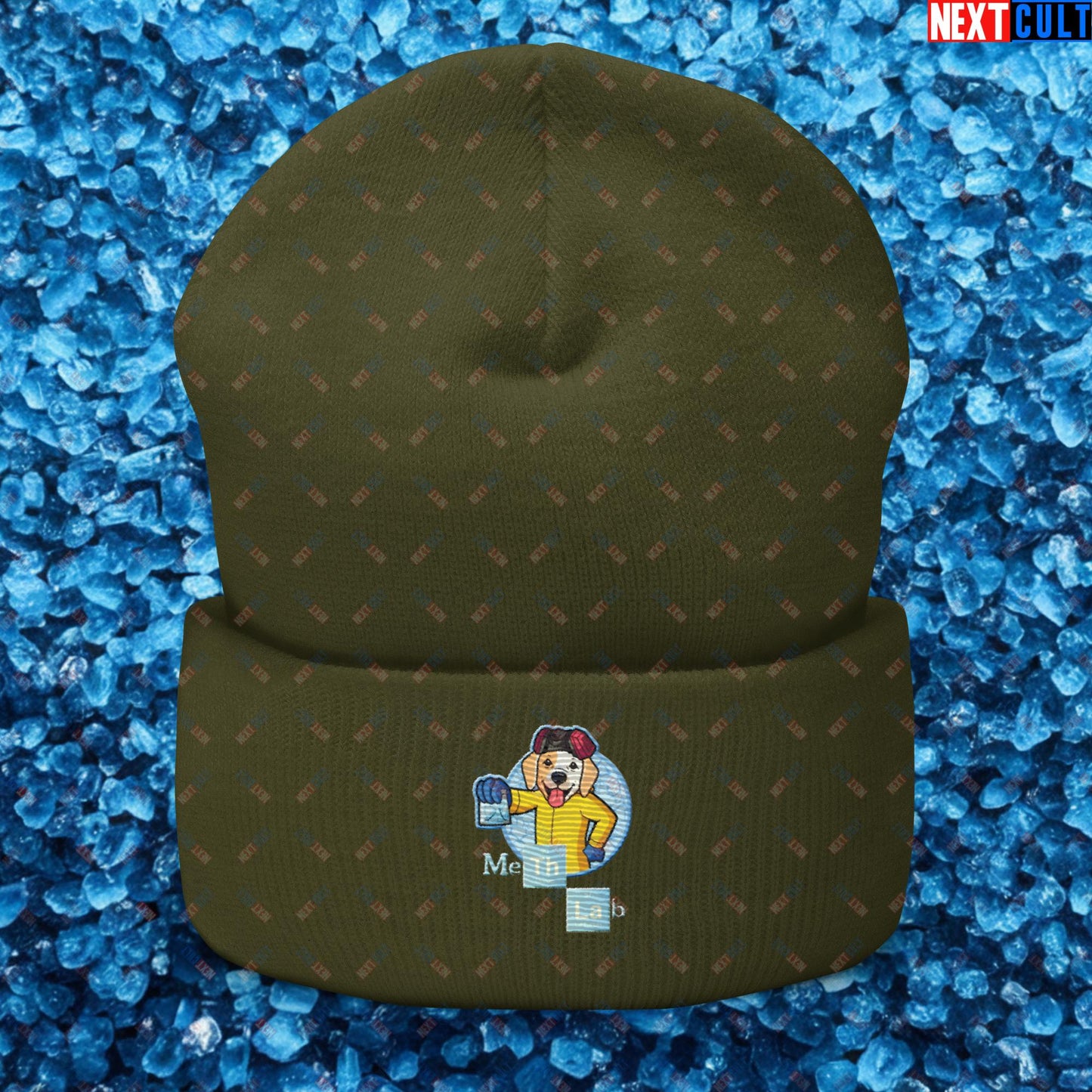 Meth Lab Breaking Bad Funny Labrador Retriever Dog Cuffed Beanie Olive Hats Breaking Bad Dogs TV Shows Next Cult Brand