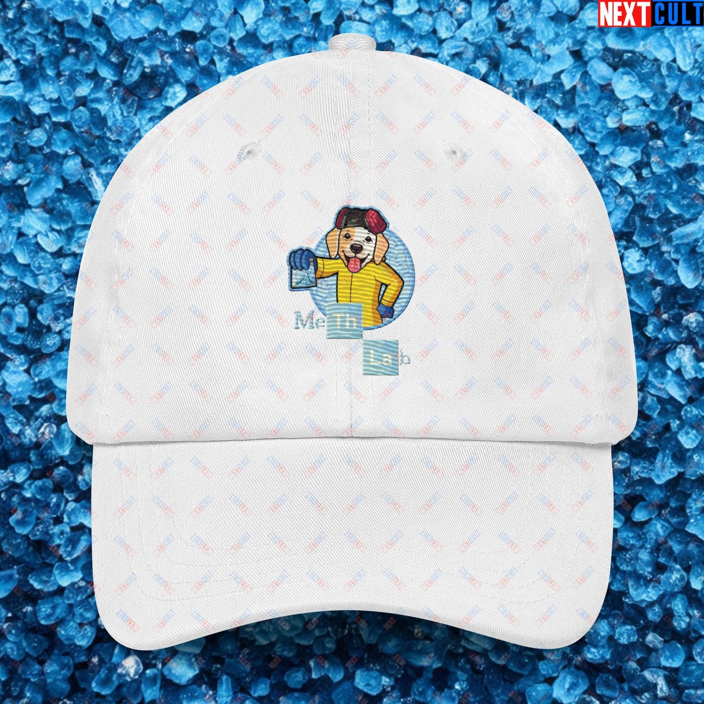 Meth Lab Breaking Bad Funny Labrador Retriever Dog Dad hat White Hats Breaking Bad Dogs TV Shows Next Cult Brand