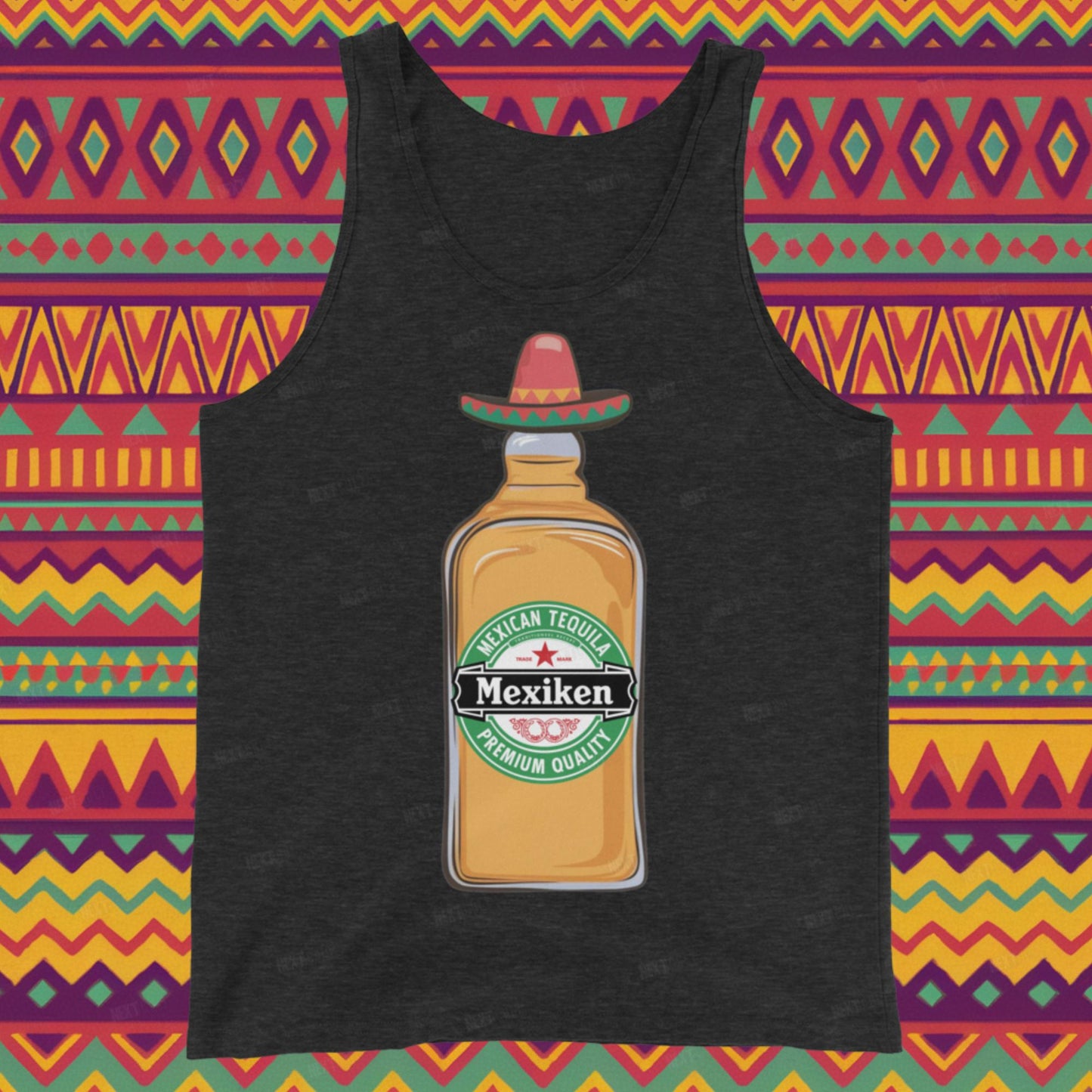Mexiken Mexican Tequila Funny Heineken Beer Parody Tank Top Charcoal-Black Triblend Tank Tops Mexico Next Cult Brand