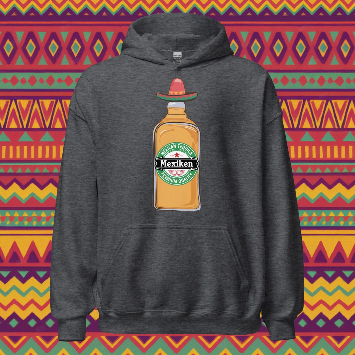 Mexiken Mexican Tequila Funny Heineken Beer Parody Unisex Hoodie Dark Heather Hoodies Mexico Next Cult Brand