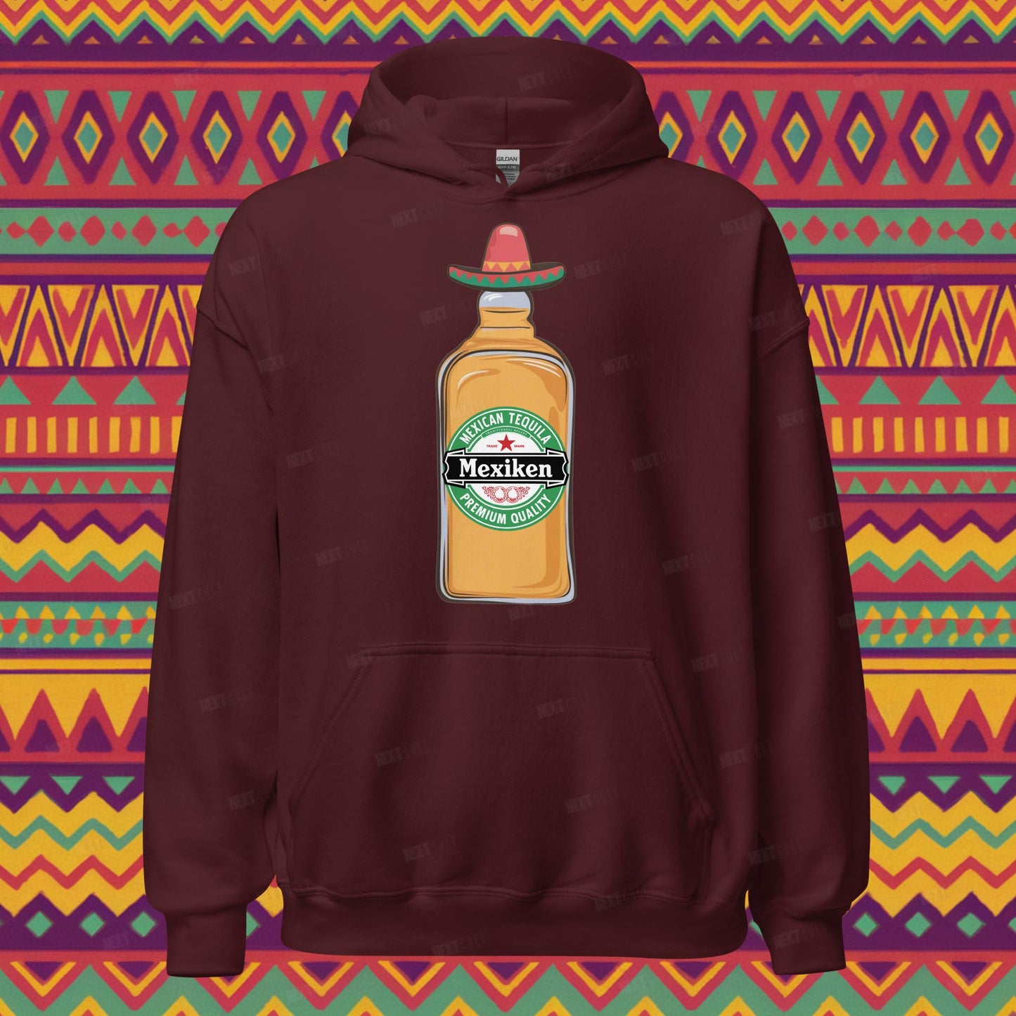 Mexiken Mexican Tequila Funny Heineken Beer Parody Unisex Hoodie Maroon Hoodies Mexico Next Cult Brand
