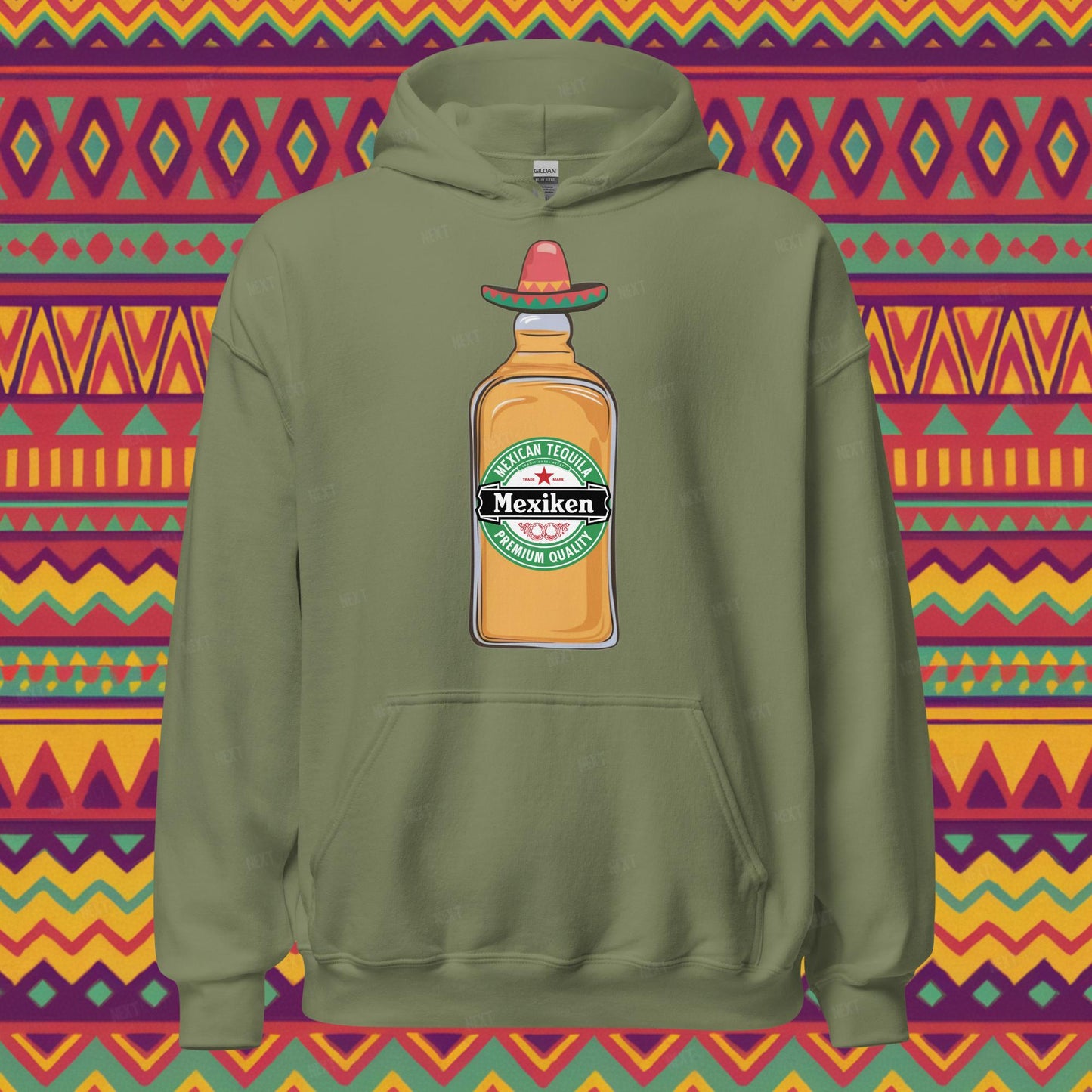 Mexiken Mexican Tequila Funny Heineken Beer Parody Unisex Hoodie Military Green Hoodies Mexico Next Cult Brand