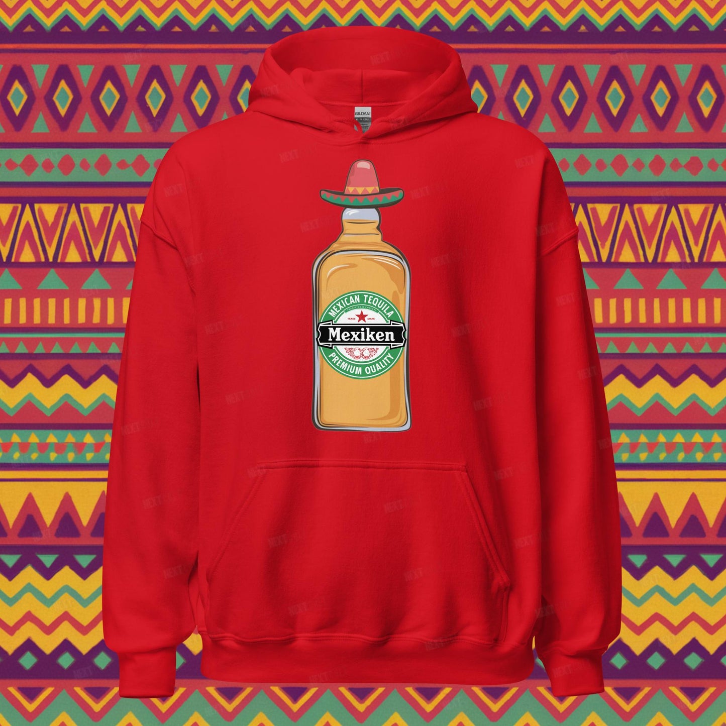 Mexiken Mexican Tequila Funny Heineken Beer Parody Unisex Hoodie Red Hoodies Mexico Next Cult Brand