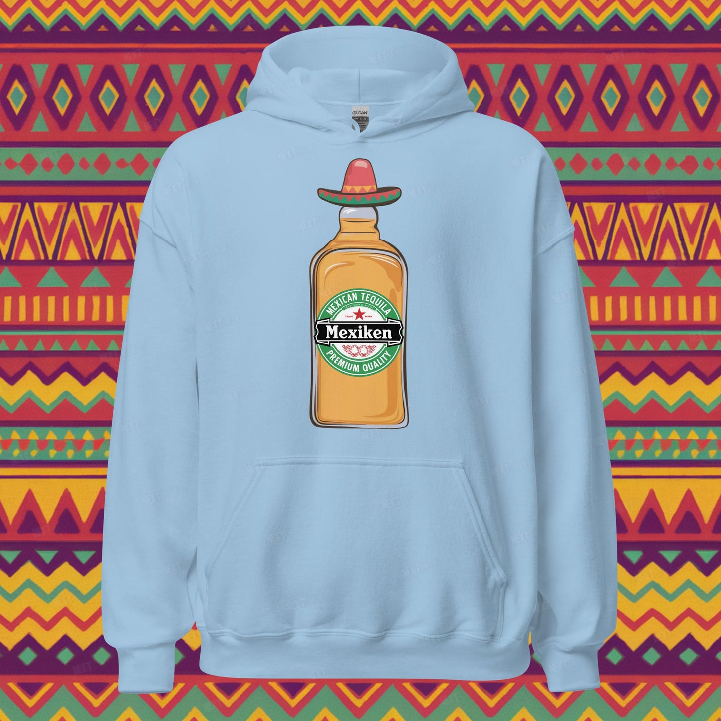 Mexiken Mexican Tequila Funny Heineken Beer Parody Unisex Hoodie Light Blue Hoodies Mexico Next Cult Brand