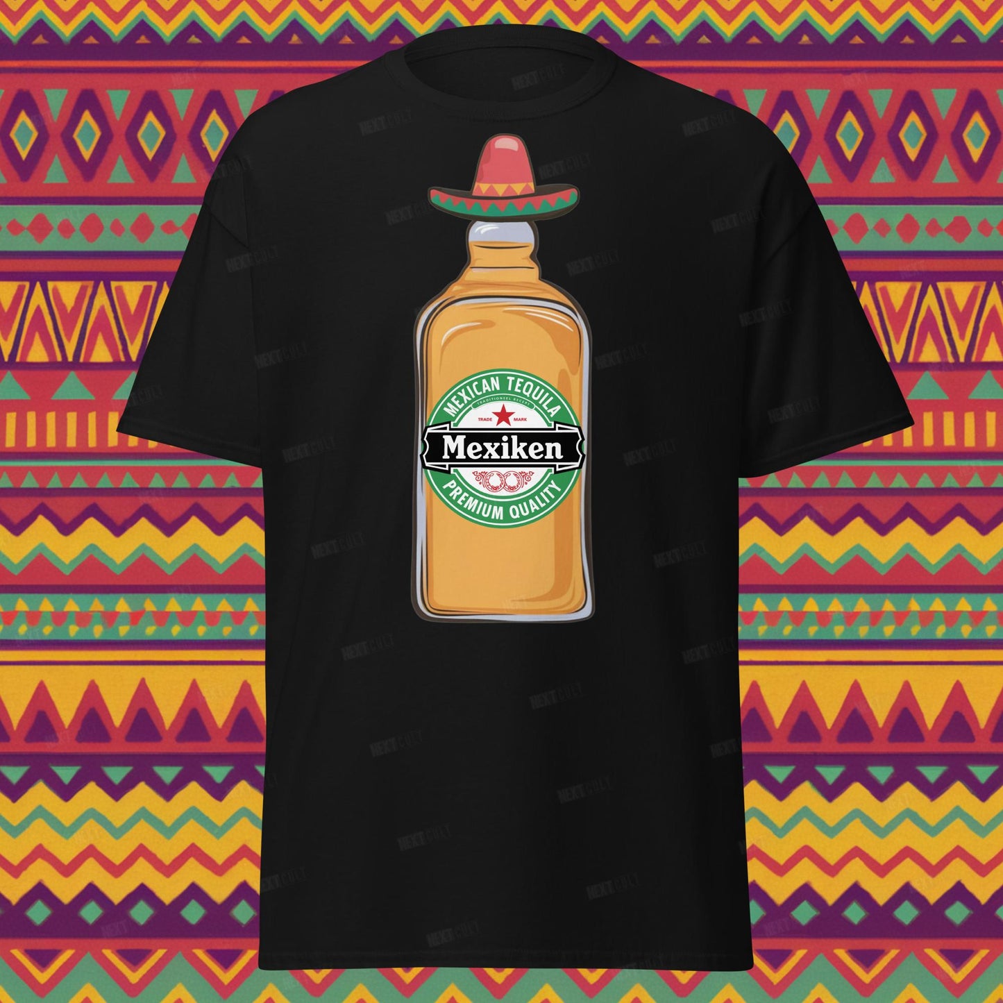 Mexiken Mexican Tequila Funny Heineken Beer Parody Unisex tee Black T-shirts Mexico Next Cult Brand
