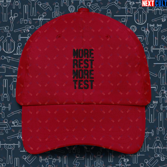 More Rest More Test Funny Gym Meme Testosterone Bro Science Dad hat Cranberry Hats Next Cult Brand