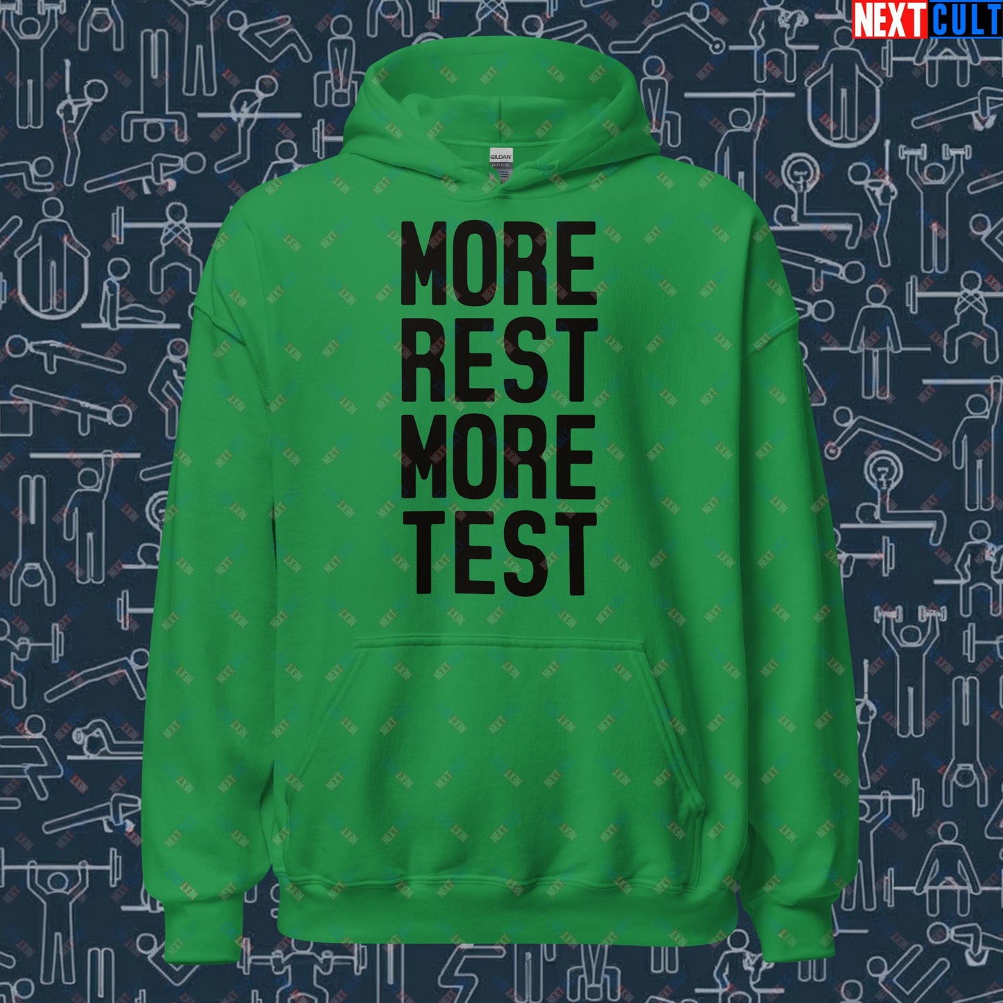 More Rest More Test Funny Gym Meme Testosterone Bro Science Unisex Hoodie Irish Green Hoodies Fitness Gym Workout Next Cult Brand