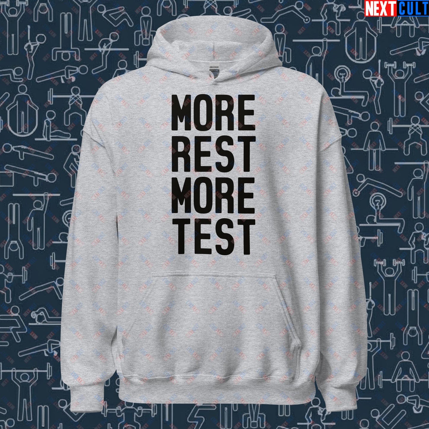More Rest More Test Funny Gym Meme Testosterone Bro Science Unisex Hoodie Sport Grey Hoodies Fitness Gym Workout Next Cult Brand