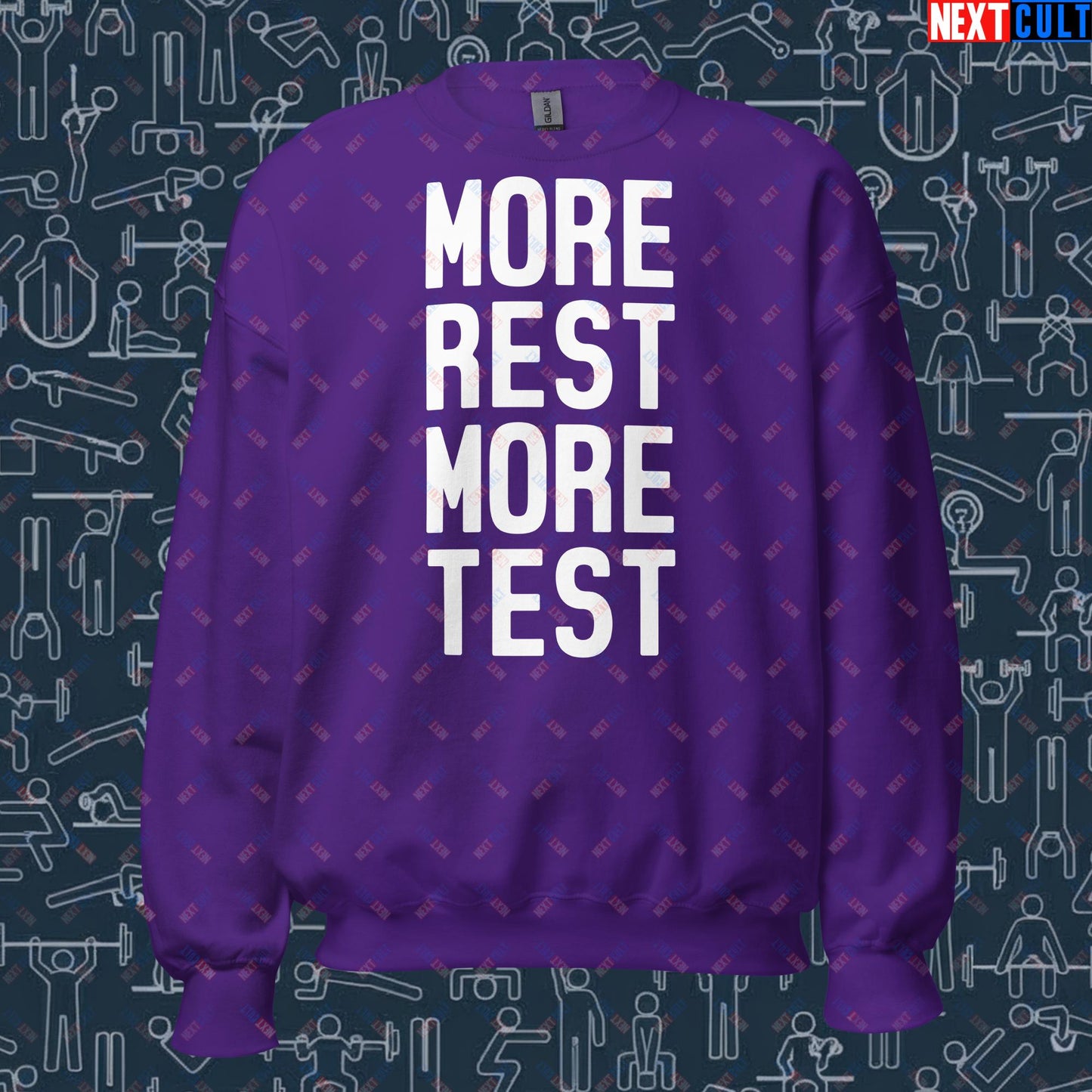 More Rest More Test Funny Gym Meme Testosterone Bro Science Unisex Sweatshirt Purple Sweatshirts Fitness Gym Workout Next Cult Brand