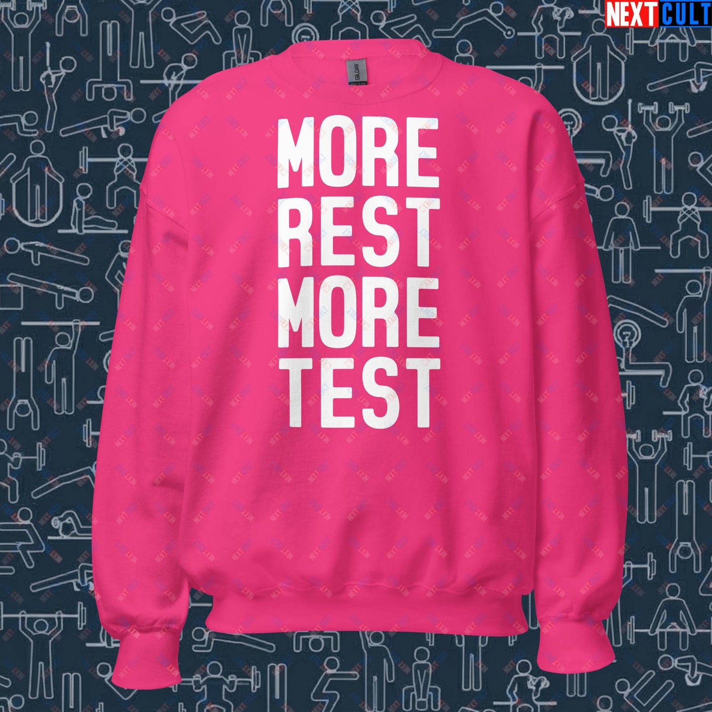 More Rest More Test Funny Gym Meme Testosterone Bro Science Unisex Sweatshirt Heliconia Sweatshirts Fitness Gym Workout Next Cult Brand