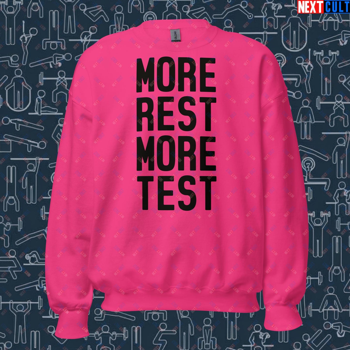 More Rest More Test Funny Gym Meme Testosterone Bro Science Unisex Sweatshirt Heliconia Sweatshirts Fitness Gym Workout Next Cult Brand