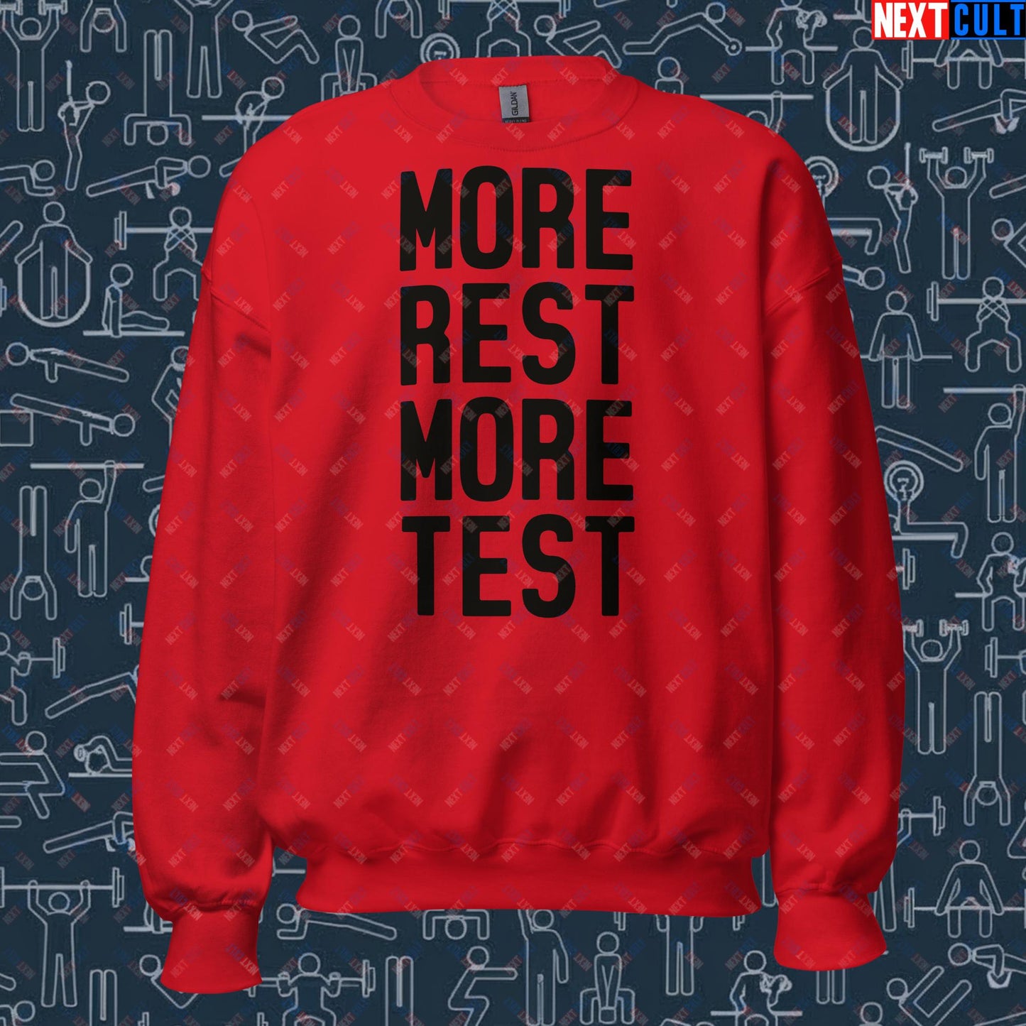 More Rest More Test Funny Gym Meme Testosterone Bro Science Unisex Sweatshirt Red Sweatshirts Fitness Gym Workout Next Cult Brand