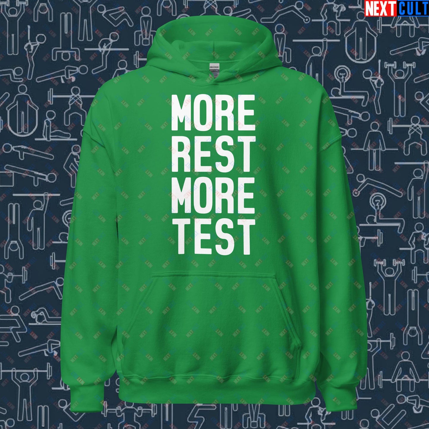 More Rest More Test Gym Meme Testosterone Funny Bro Science Unisex Hoodie Irish Green Hoodies Fitness Gym Workout Next Cult Brand