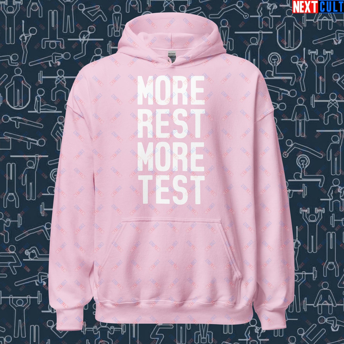 More Rest More Test Gym Meme Testosterone Funny Bro Science Unisex Hoodie Light Pink Hoodies Fitness Gym Workout Next Cult Brand