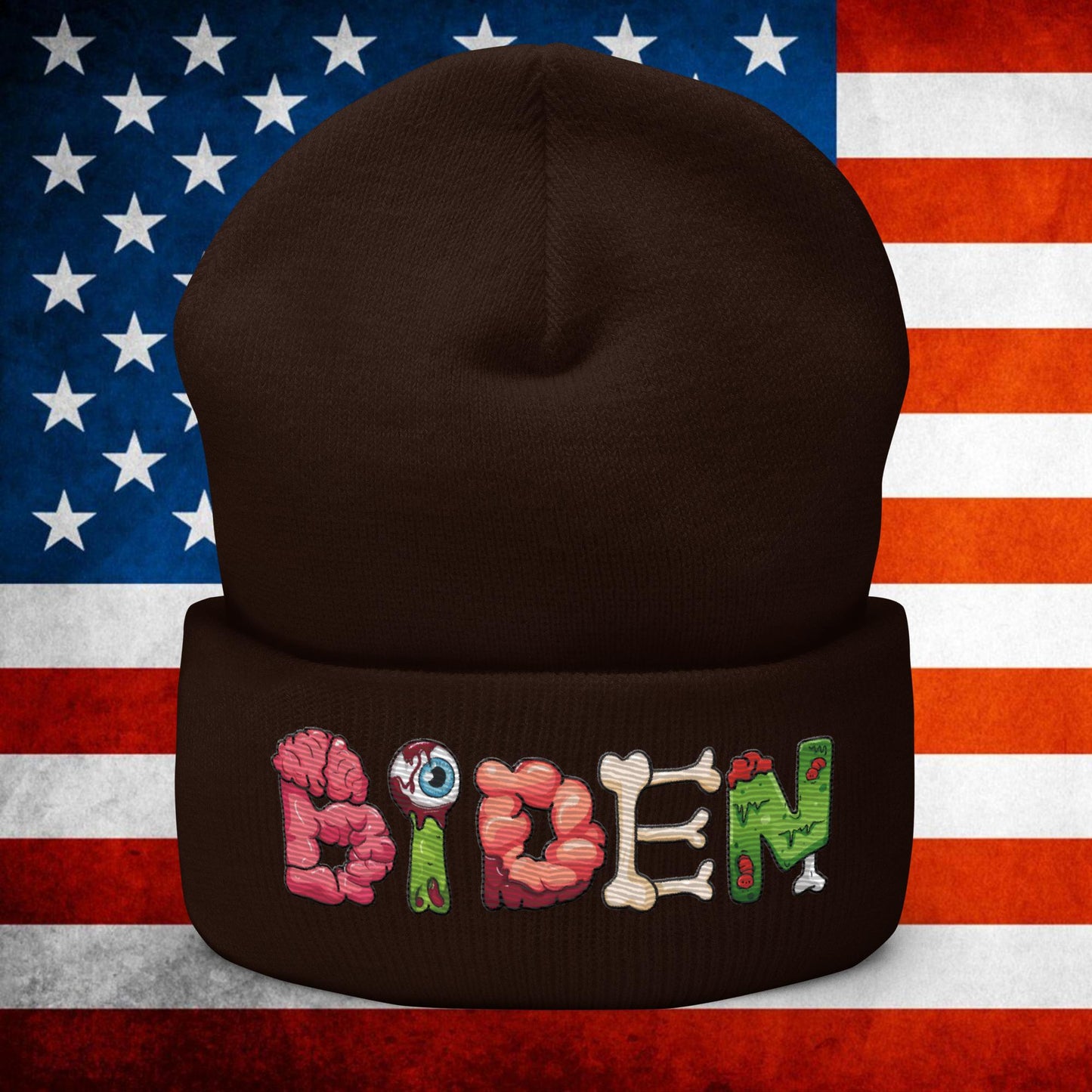 Old Joe Biden Zombie Walking Dead Funny Politics Beanie Brown Hats Joe Biden Politics TV Shows Walking Dead Zombie Next Cult Brand