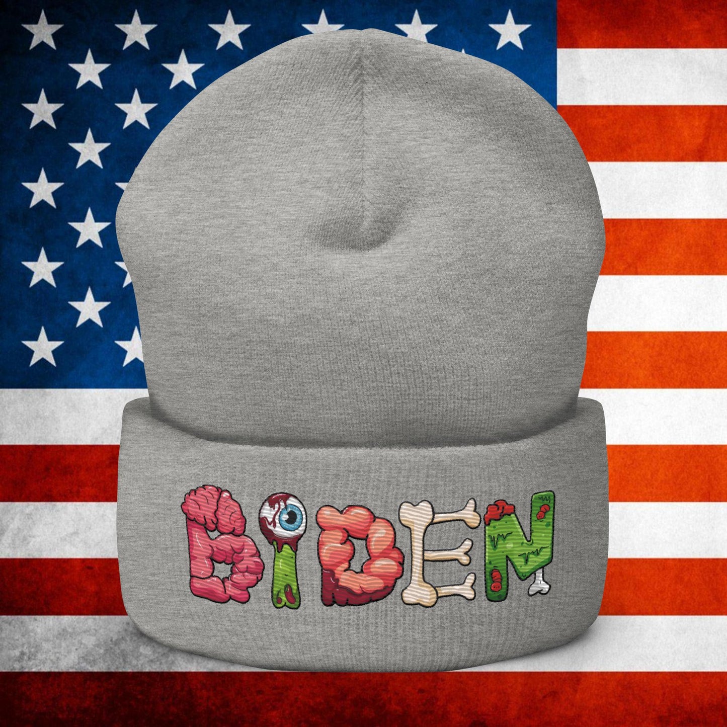Old Joe Biden Zombie Walking Dead Funny Politics Beanie Heather Grey Hats Joe Biden Politics TV Shows Walking Dead Zombie Next Cult Brand