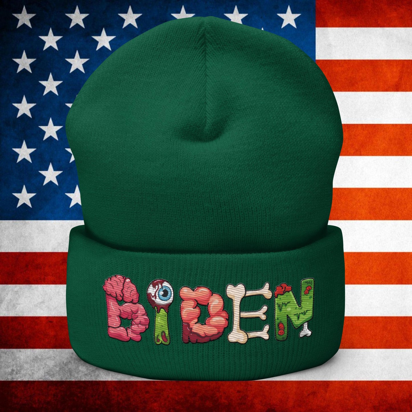 Old Joe Biden Zombie Walking Dead Funny Politics Beanie Spruce Hats Joe Biden Politics TV Shows Walking Dead Zombie Next Cult Brand