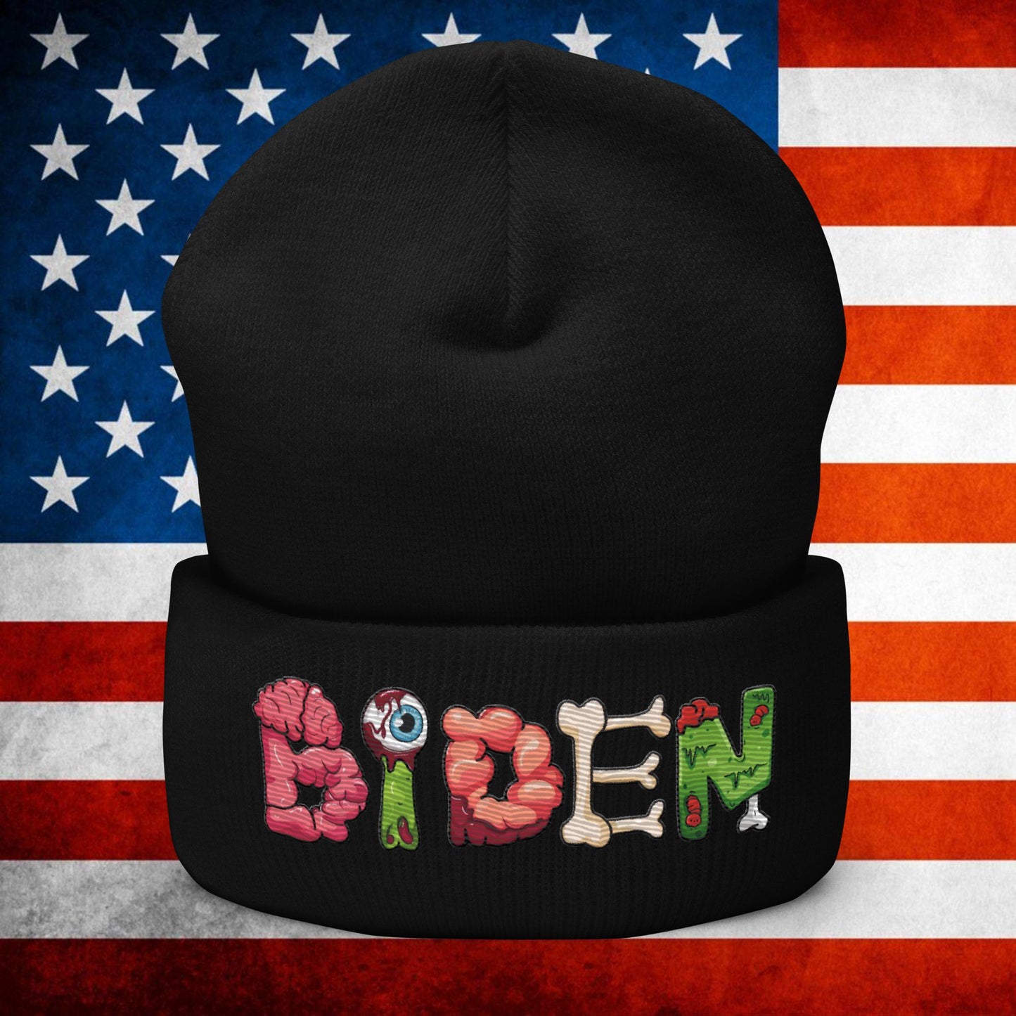 Old Joe Biden Zombie Walking Dead Funny Politics Beanie Black Hats Joe Biden Politics TV Shows Walking Dead Zombie Next Cult Brand