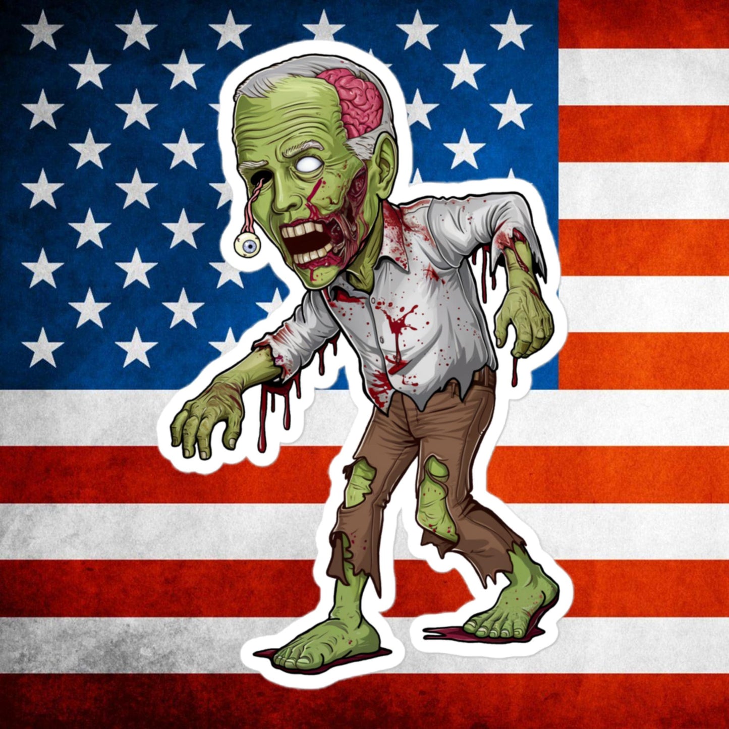 Old Joe Biden Zombie Walking Dead Funny Politics Bubble-free stickers 5.5″×5.5″ Stickers Joe Biden Politics TV Shows Walking Dead Zombie Next Cult Brand