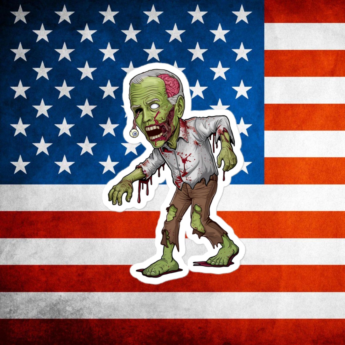 Old Joe Biden Zombie Walking Dead Funny Politics Bubble-free stickers 4″×4″ Stickers Joe Biden Politics TV Shows Walking Dead Zombie Next Cult Brand