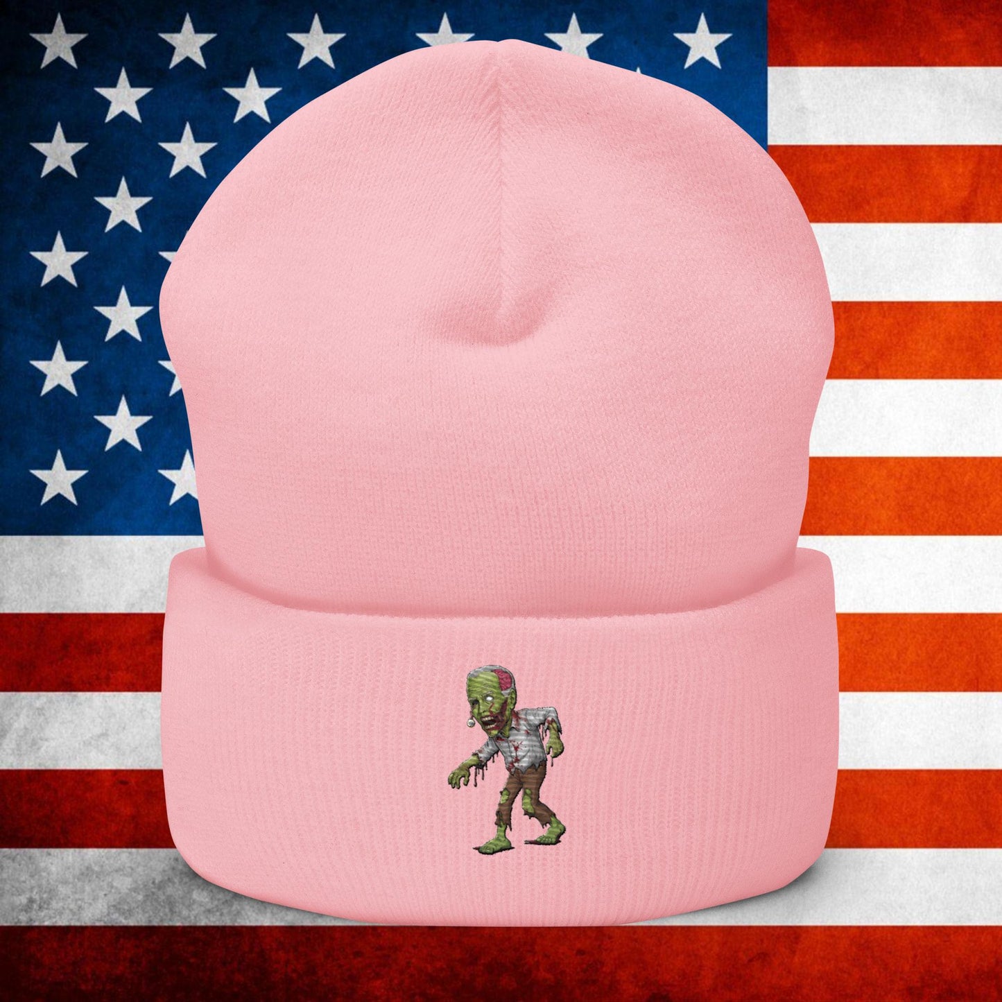 Old Joe Biden Zombie Walking Dead Funny Politics Cuffed Beanie Baby Pink Hats Joe Biden Politics TV Shows Walking Dead Zombie Next Cult Brand