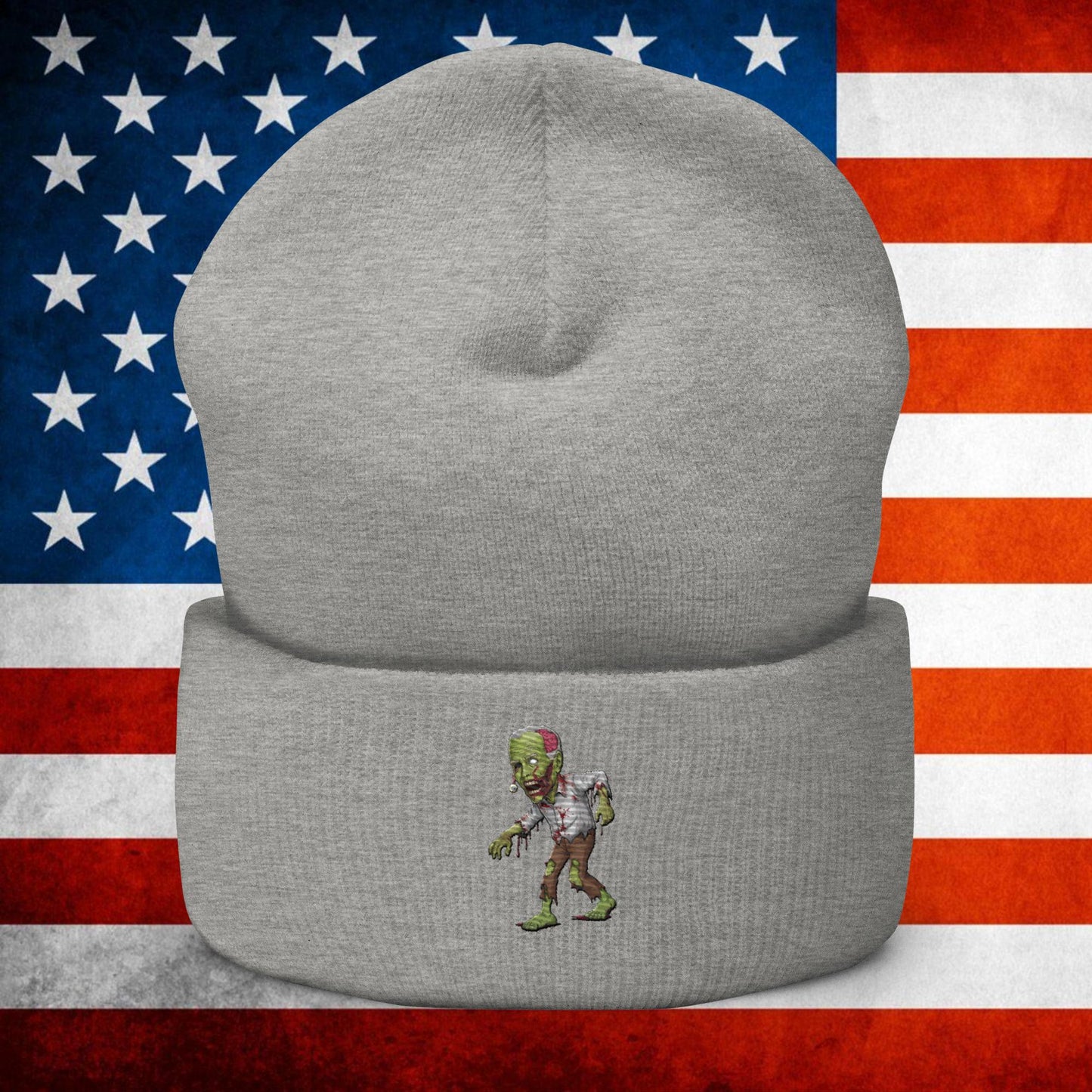 Old Joe Biden Zombie Walking Dead Funny Politics Cuffed Beanie Heather Grey Hats Joe Biden Politics TV Shows Walking Dead Zombie Next Cult Brand