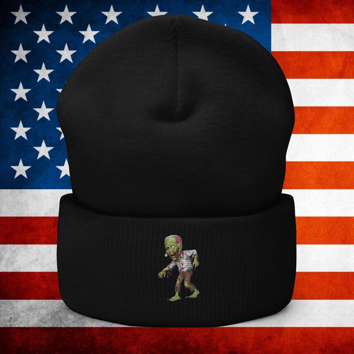 Old Joe Biden Zombie Walking Dead Funny Politics Cuffed Beanie Black Hats Joe Biden Politics TV Shows Walking Dead Zombie Next Cult Brand