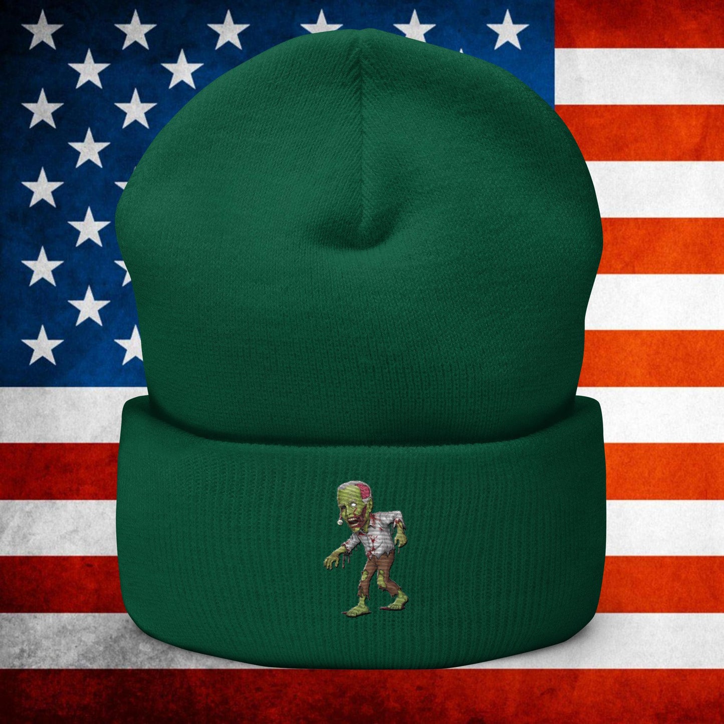 Old Joe Biden Zombie Walking Dead Funny Politics Cuffed Beanie Spruce Hats Joe Biden Politics TV Shows Walking Dead Zombie Next Cult Brand