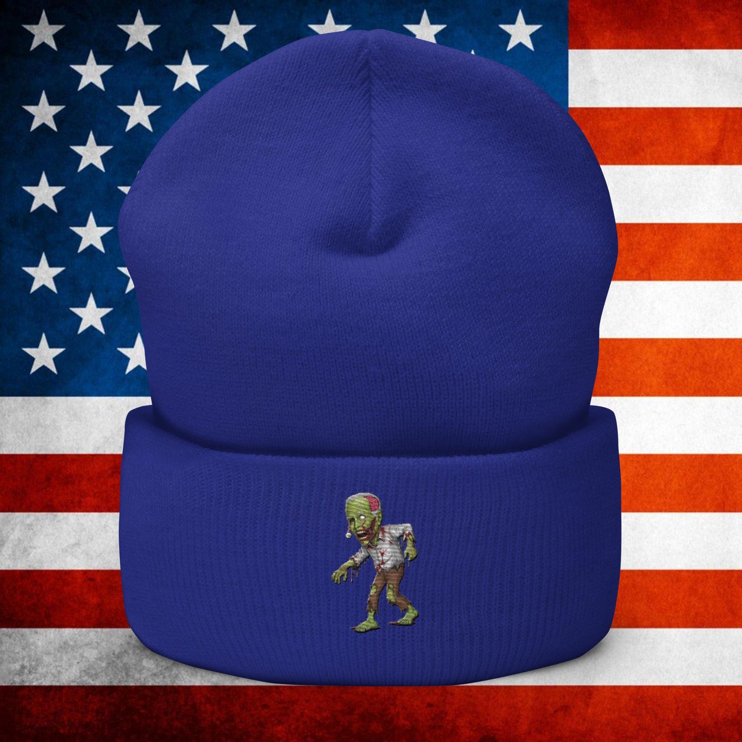 Old Joe Biden Zombie Walking Dead Funny Politics Cuffed Beanie Royal Hats Joe Biden Politics TV Shows Walking Dead Zombie Next Cult Brand