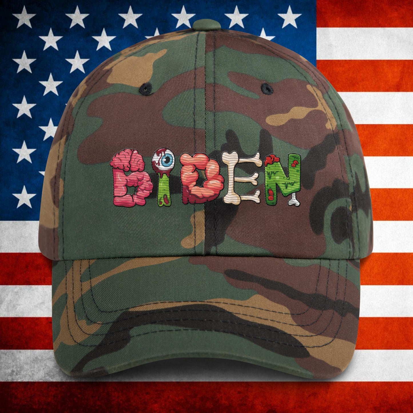 Old Joe Biden Zombie Walking Dead Funny Politics Dad hat Green Camo Hats Joe Biden Politics TV Shows Walking Dead Zombie Next Cult Brand