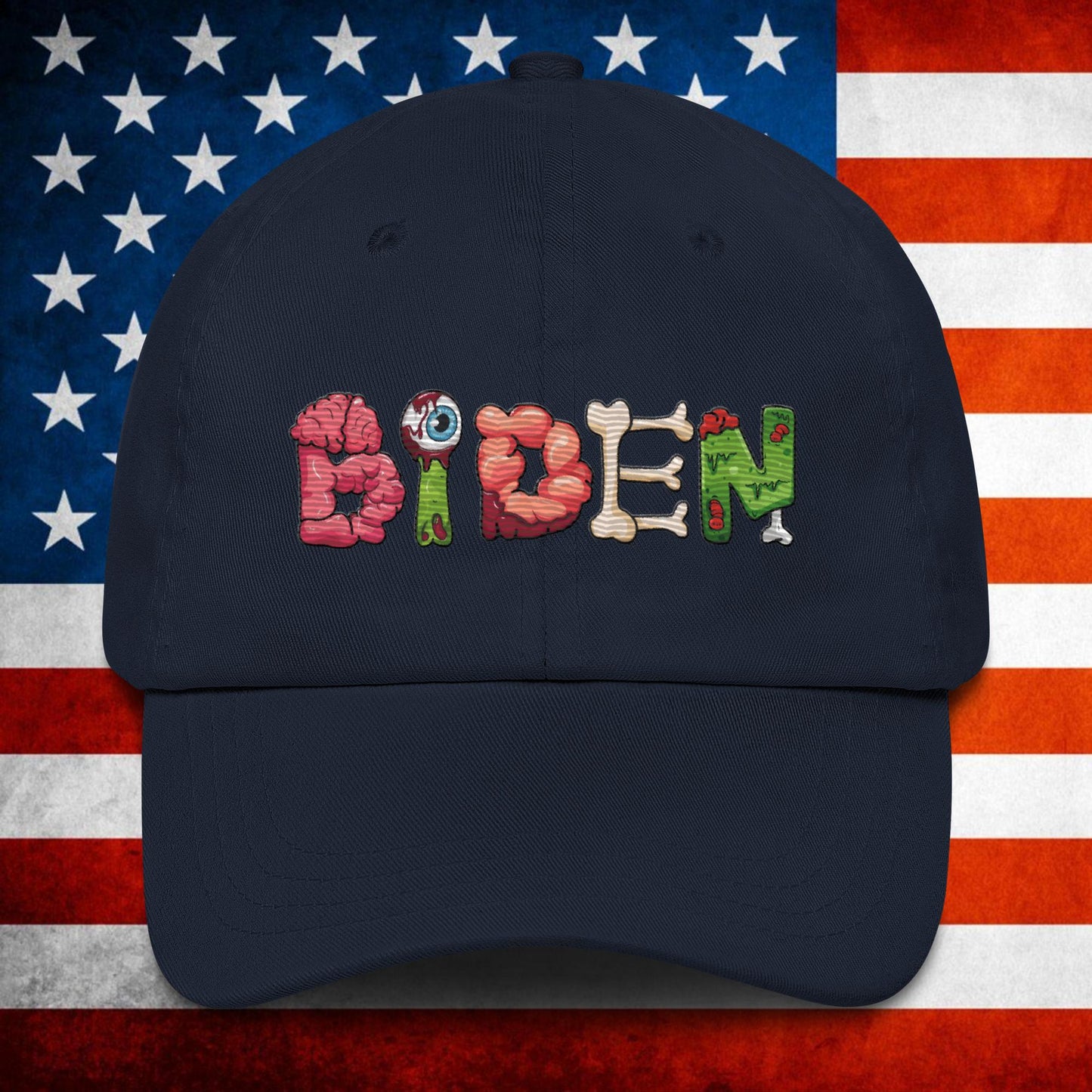 Old Joe Biden Zombie Walking Dead Funny Politics Dad hat Navy Hats Joe Biden Politics TV Shows Walking Dead Zombie Next Cult Brand