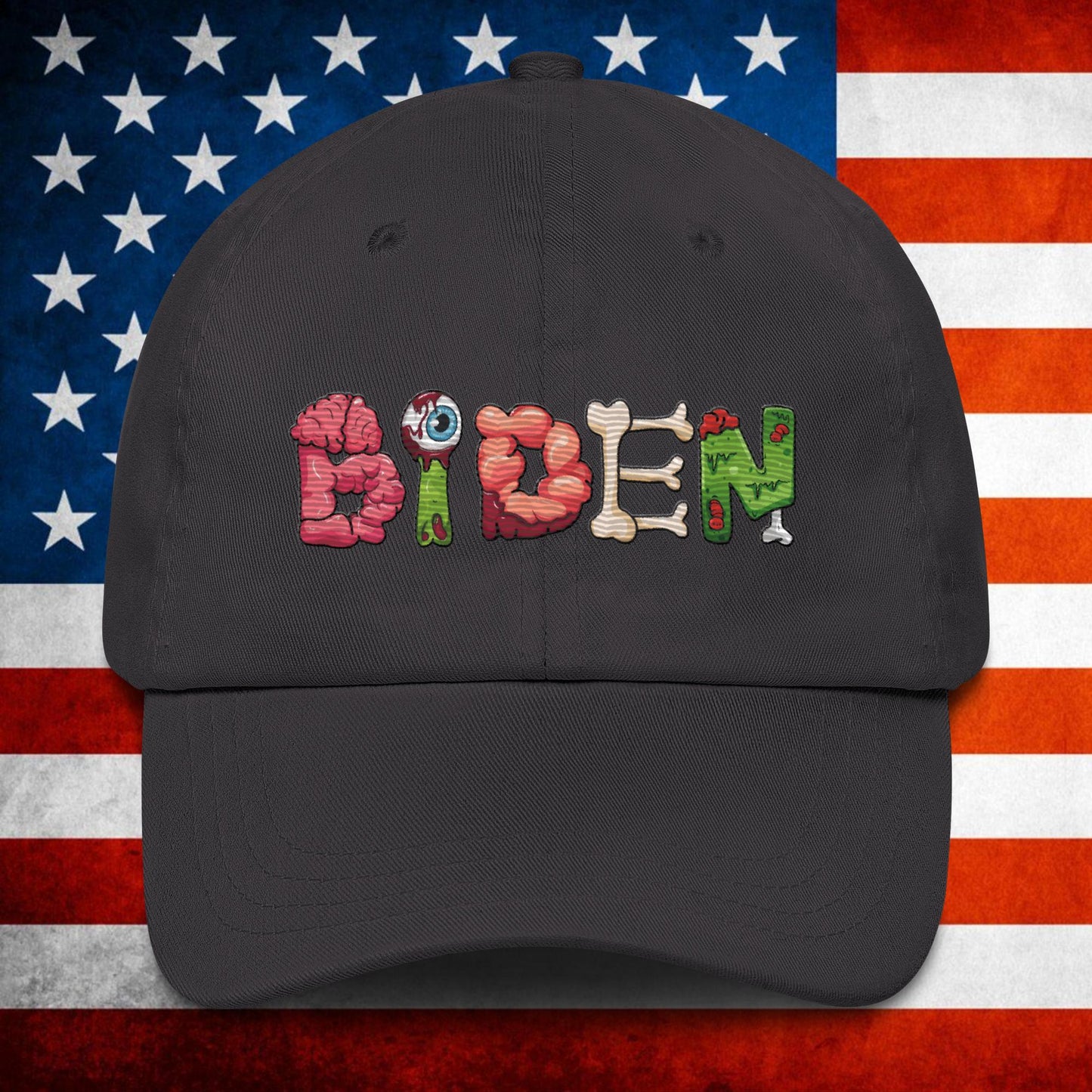 Old Joe Biden Zombie Walking Dead Funny Politics Dad hat Dark Grey Hats Joe Biden Politics TV Shows Walking Dead Zombie Next Cult Brand