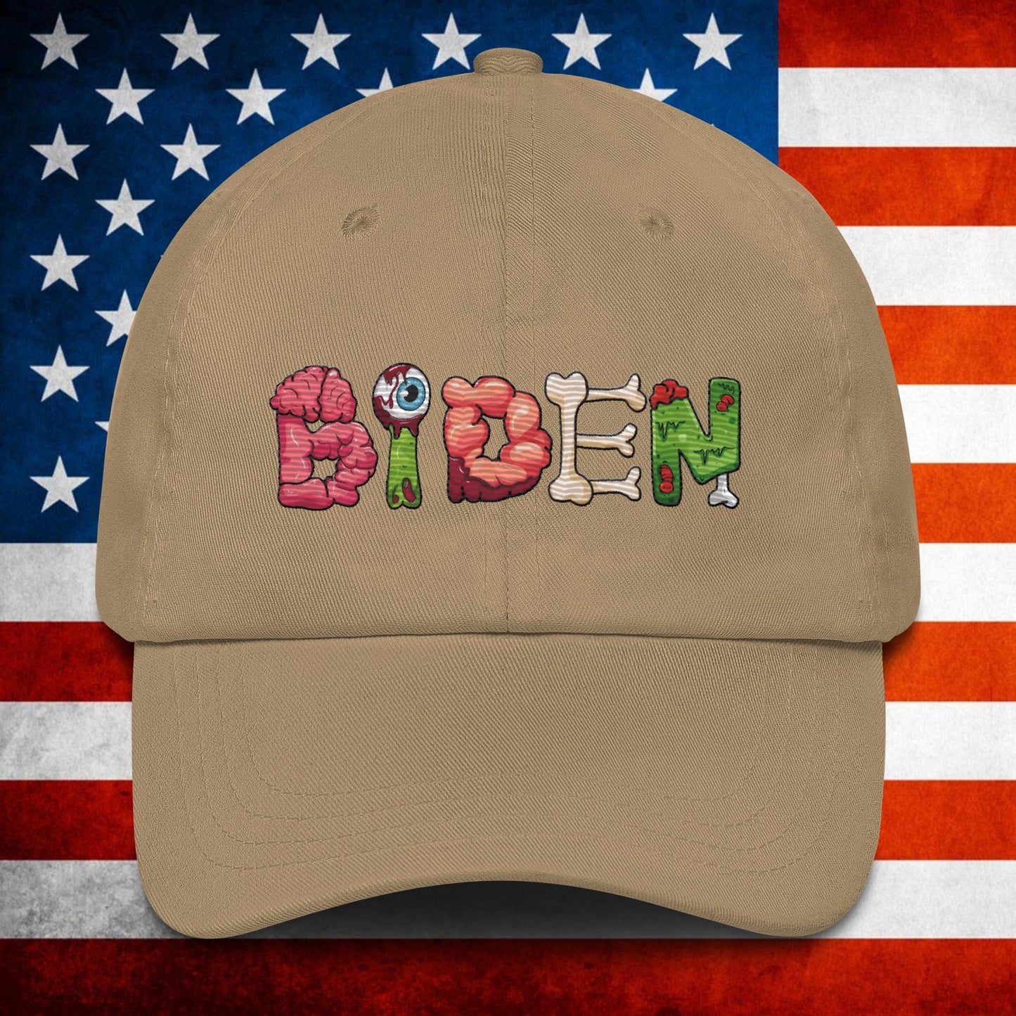 Old Joe Biden Zombie Walking Dead Funny Politics Dad hat Khaki Hats Joe Biden Politics TV Shows Walking Dead Zombie Next Cult Brand