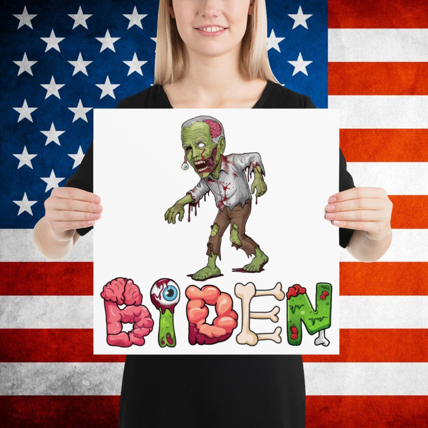 Old Joe Biden Zombie Walking Dead Funny Politics Poster 16″×16″ Posters Joe Biden Politics TV Shows Walking Dead Zombie Next Cult Brand