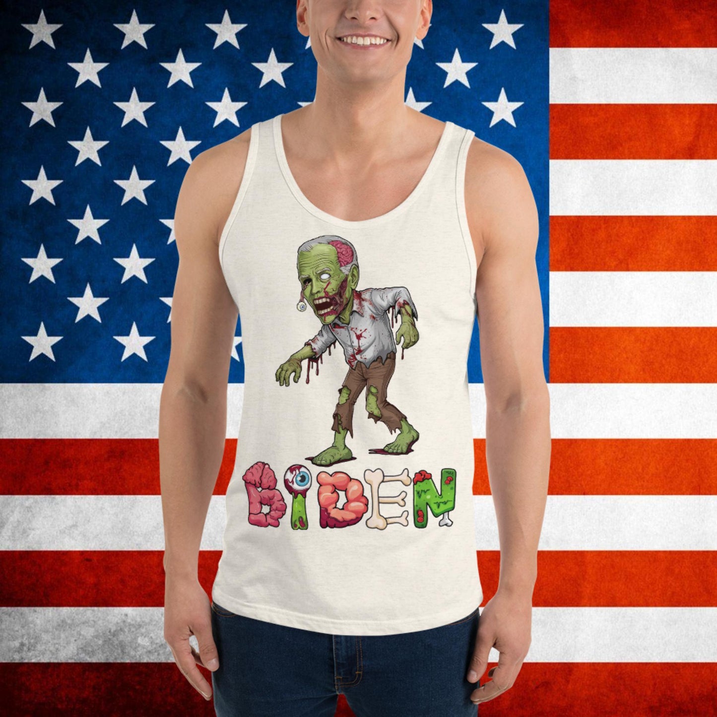 Old Joe Biden Zombie Walking Dead Funny Politics Tank Top Oatmeal Triblend Tank Tops Joe Biden Politics TV Shows Walking Dead Zombie Next Cult Brand