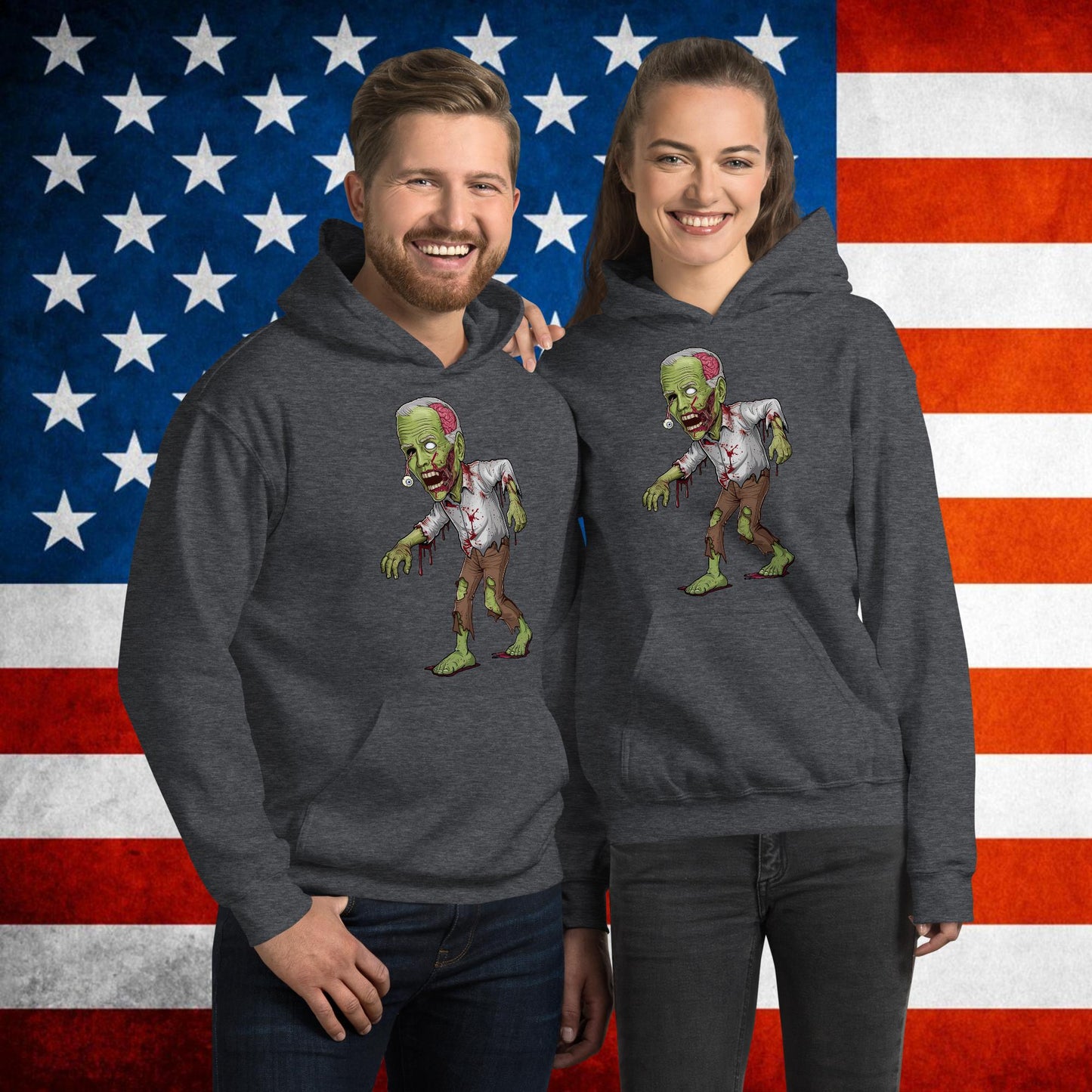 Old Joe Biden Zombie Walking Dead Funny Politics Unisex Hoodie Dark Heather Hoodies Joe Biden Politics TV Shows Walking Dead Zombie Next Cult Brand