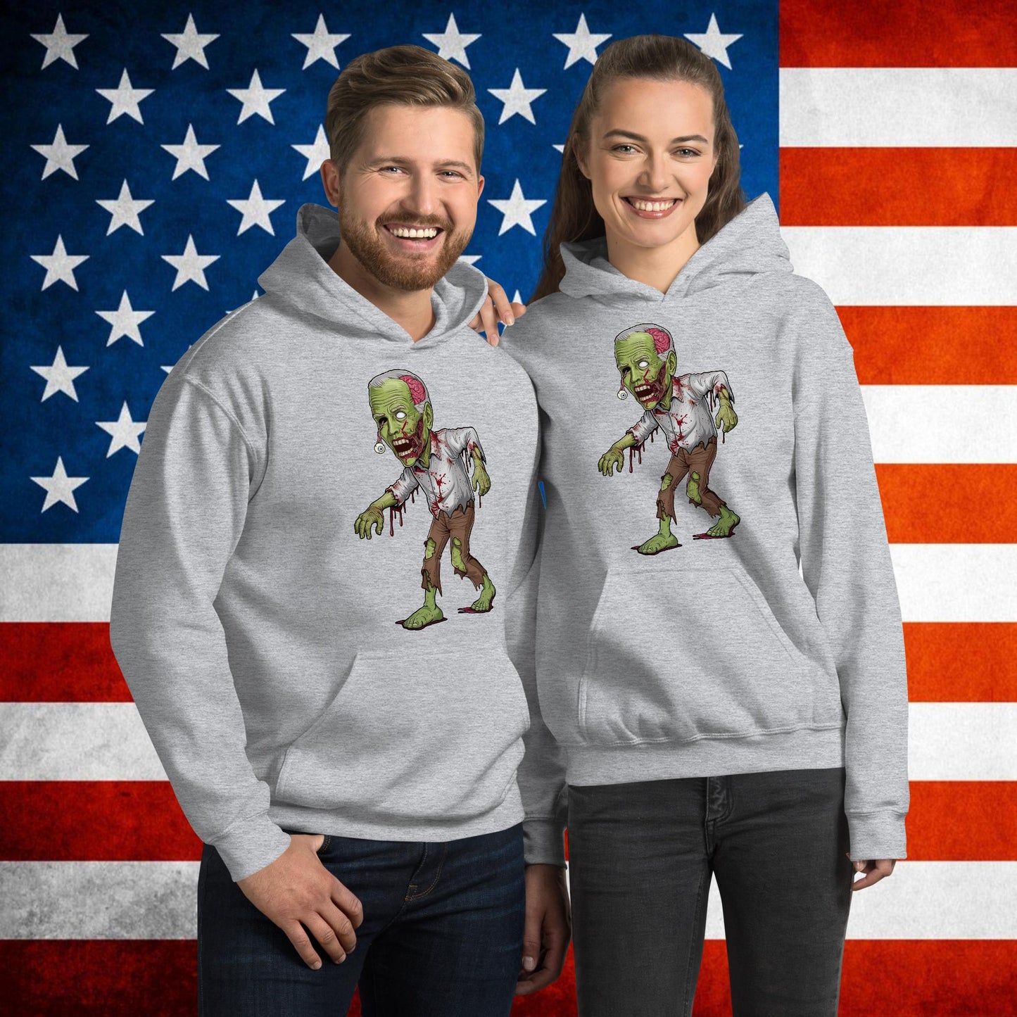 Old Joe Biden Zombie Walking Dead Funny Politics Unisex Hoodie Sport Grey Hoodies Joe Biden Politics TV Shows Walking Dead Zombie Next Cult Brand