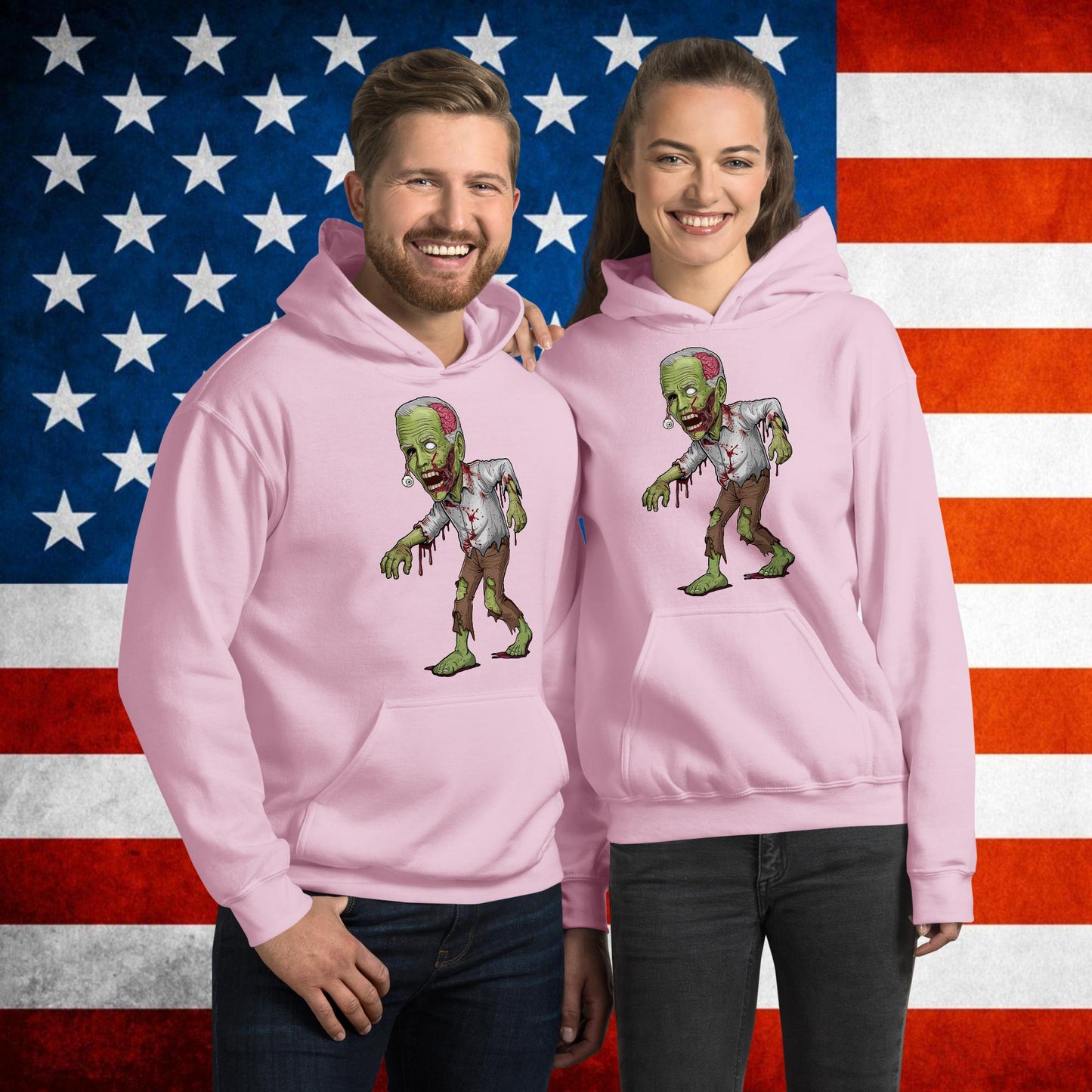 Old Joe Biden Zombie Walking Dead Funny Politics Unisex Hoodie Light Pink Hoodies Joe Biden Politics TV Shows Walking Dead Zombie Next Cult Brand