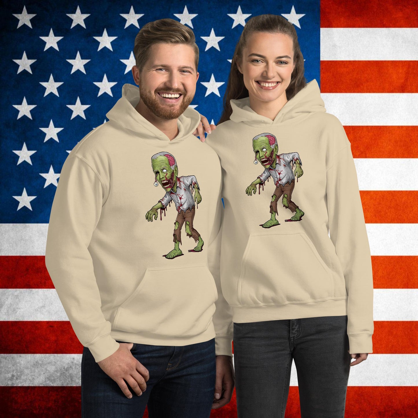 Old Joe Biden Zombie Walking Dead Funny Politics Unisex Hoodie Sand Hoodies Joe Biden Politics TV Shows Walking Dead Zombie Next Cult Brand